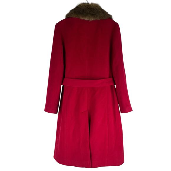 Talbots Wool Blend Belted Long Coat Removable Fur Collar Red Size 6 - Picture 7 of 10